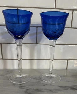 2er Set Milan melierte signierte KRISTALL Kelche kobaltblau facettiert mit klarem Stiel - Bild 1 von 12
