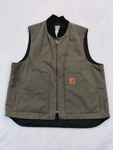 Carhartt Vest Mens 2XL Green V47 MOS Quilt Lined Duck Canvas Zip Up Workwear - Picture 1 of 17