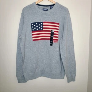 Suéter Patriótico Chaps Cuello Redondo Bandera Americana 100% Algodón Gris Talla XL - Imagen 1 de 6