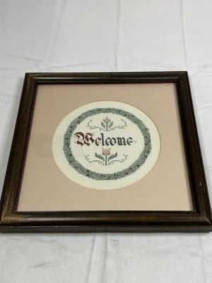 Leisure Arts Welcome Needlepoint Framed Stitched Complete Vintage - Image 1 of 4