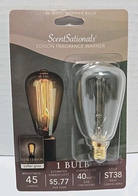 New ScentSationals Vintage Retro Edison Bulb, ST38, 40w With Candelabra E12 Base - Image 1 of 4