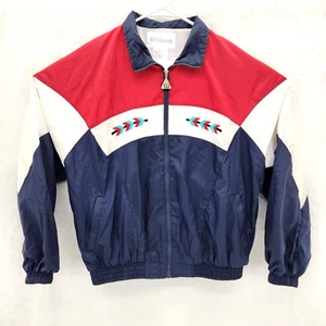 Wilson vintage style Retro Women's Sz L Windbreaker Track Jacket Red White Blue - Picture 1 of 8
