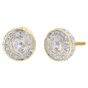 10K Yellow Gold Diamond Dome 3D Circle Shape 8.50mm Earrings Pave Studs 1/3 CT. - Picture 1 of 9