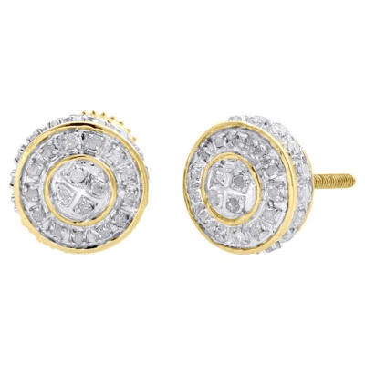 Pendientes de oro amarillo de 10 quilates con cúpula de diamantes en forma de círculo 3D de 8,50 mm con tachuelas pavé de 1/3 quilates Foto 1 de 4