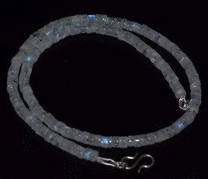 925 Fine Silver Rainbow Moonstone Gemstone 5mm Tire Beads 18" Strand Necklace F3 - Picture 1 of 6