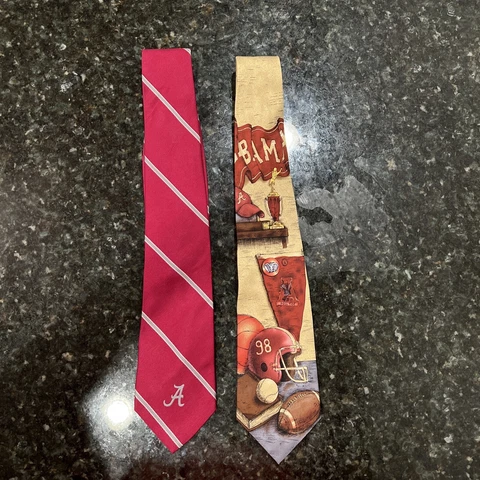 2 VTG University of Alabama UA Red White Logo Neck Ties Football Roll Tide Bama Cover