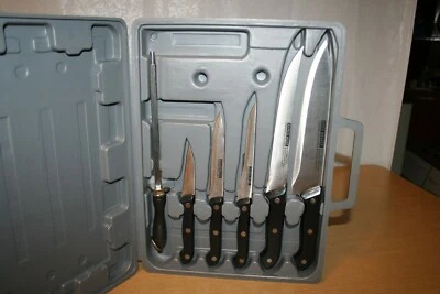 5 facas e estojo de aço inoxidável chef presunto desossado afiador de aparas de cozinha  - Imagem 1 de 4