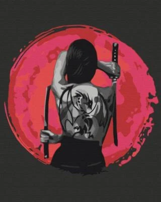 Cuadro por números con marco de madera chica con tatuaje de dragón - Imagen 1 de 4