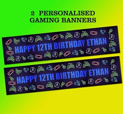 2 personalised banner gaming game console  best gamer party birthday  - Image 1 of 2