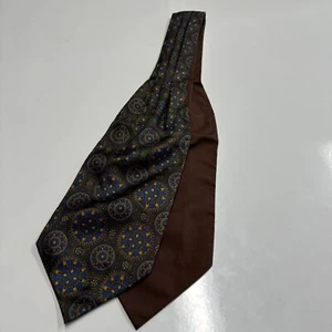 Vintage Ascot Silk Tie. Made in England. Brown w Blue Floral Medallion 44”x 5.5” - Picture 1 of 5