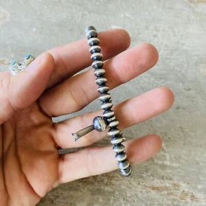 Navajo Preston Haley Sterling Silver 6mm Handmade Pearls - Squash Bracelet - Picture 1 of 10