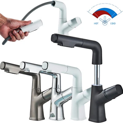 Waschtischarmatur Ausziehbar mit Brause Wasserhahn Bad Waschbecken Mischbatterie - Bild 1 von 2