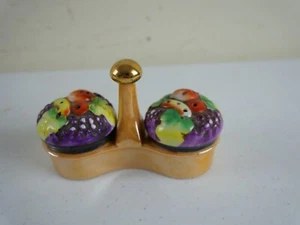 Vintage Japan Porcelain Lusterware Mushroom Fruit Salt & Pepper Shakers, Tray MC - Picture 1 of 4