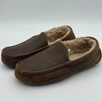 UGG Ascot Mens 11 Brown Leather Sheepskin Slip On Shoe Slippers Loafer Classic - Image 1 of 4
