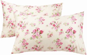 2 Piece Queen Size Pillow Cases 100% Cotton Red Floral Pillow Covers with En... - Picture 1 of 12
