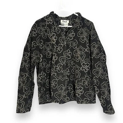 Льняная вышитая вельветовая куртка женская большая блейзер хлопок черная - Изображение 1 из 4