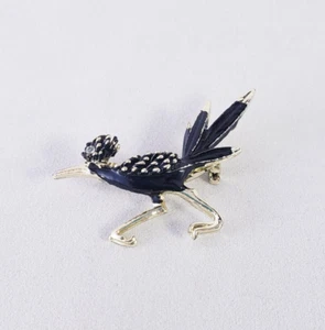 Vintage Silver Tone Enameled Roadrunner Pin Brooch w/ Rhinestone Eye - Picture 1 of 7