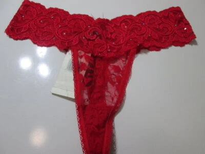 NWT Rene Rofe Women Size L Panty Thong Red Lace Floral Beaded Intimates Lingerie - Image 1 of 4
