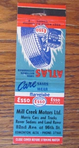 CUBIERTA DE LIBRO DE CERILLAS DE GASOLINERA MILL CREEK MOTORS ESSO: EDMONTON, ALBERTA MATCHCOVER - Imagen 1 de 2