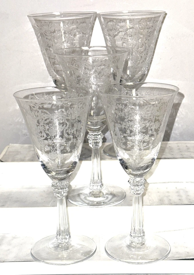 5 Fostoria ROMANCE  CRYSTAL 7 3/8" - 9 oz WATER GOBLETS - Image 1 of 1