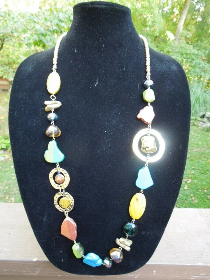 NUEVO CON ETIQUETAS Collar Zevar por TRESKA Tono Dorado Multicolor Vidrio Iridiscente Cuentas Foto 1 de 1