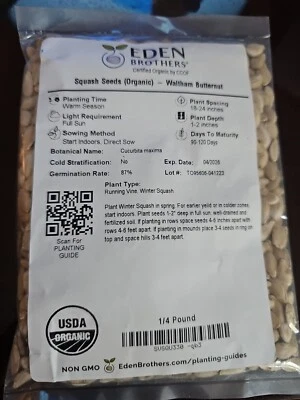 Semillas orgánicas de calabaza Waltham Eden Brothers 1/4 libra Foto 1 de 2