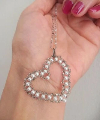 Collana cuore donna mamma di perle catenina acciao regalo San Valentino - Immagine 1 di 2