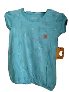 Niñas Carhartt Mono Caballos Azul Agua Nuevo Con Etiquetas Talla 9 Meses - Imagen 1 de 2