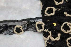 4,5 yardas lentejuelas crema negras gimp rosetas corte coser 1" de ancho - Imagen 1 de 2
