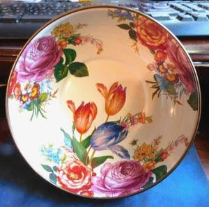 MACKENZIE-CHILD'S WHITE FLOWER MARKET ENAMELSMALL EVERYDAY BOWLS,SET OF 4,NEW - Picture 1 of 2