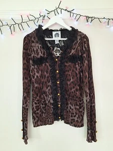 GORGEOUS NEW STORYBOOK KNITS ANIMAL PRINT & BLACK LACE FRILLED FRONT CARDIGAN XL - Picture 1 of 6