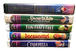Disney Masterpiece VHS Lot 5 Cinderella Pocahontas Fun Fancy Snow White Fantasia - Picture 1 of 24