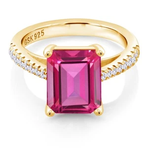 4.26 Cttw Pure Pink Mystic Topaz and White Created Sapphire 18K Yellow Gold - Picture 1 of 6