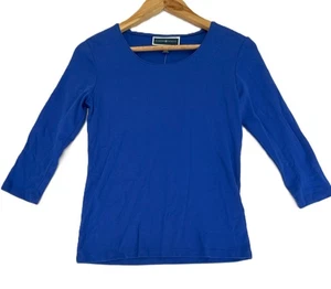 Karen Scott Women's Scoop Neck 3/4 Sleeve Top Blue Petite Size PP - Picture 1 of 4