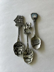Boston Mass. Connecticut Pewter Vintage Souvenir Spoon Set Of 3. - Picture 1 of 3