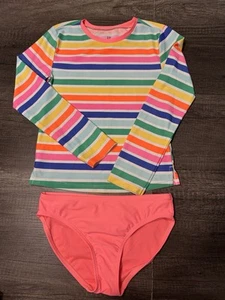 Gap Kids 2 Piece Rash Guard Long Sleeve Striped Swimsuit Girls Sz Medium 8/10 - Picture 1 of 4