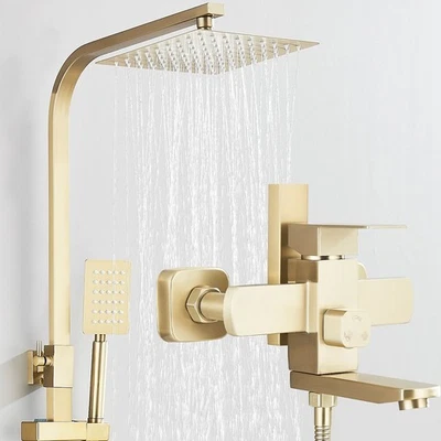 Edelstahl Gold Duschsystem Duscharmatur Set Regendusche Mischbatterie Handbrause - Bild 1 von 4