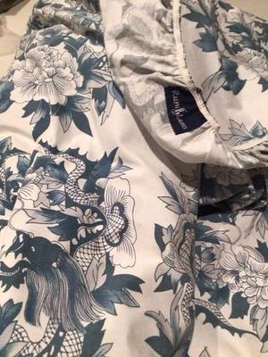 Sábana Ajustable Vintage Ralph Lauren KING Nanking Porcelana Azul Dragón Azul Blanco Foto 1 de 4