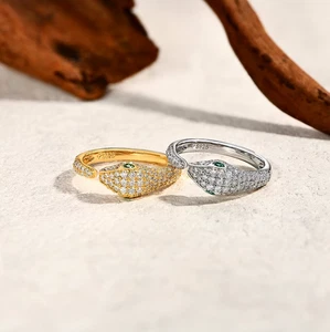 Squisito anello serpente occhi verdi moissanite pieno argento sterling 925 18 carati (5-10) - Foto 1 di 4
