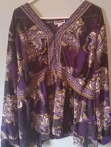 NWOT JL Studio Womens Purple Sheer Paisley Print Blouse V Neck Size 26W - Picture 1 of 5