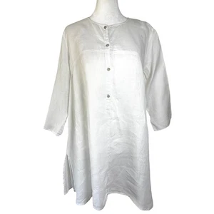 Camisa túnica top Eileen Fisher System talla pequeña blanca org lino línea A 3/4 botones - Imagen 1 de 9