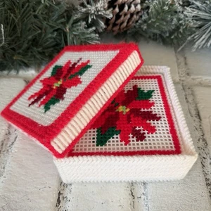 Vintage Christmas Decor Poinsettia Drink Coasters In Lidded Box Handmade - Picture 1 of 4