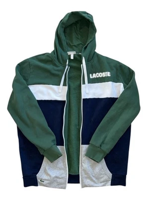 Lacoste Men’s Colorblock Fleece Hoodie Green Navy White Size 1XLT Broken Zipper - Image 1 of 4