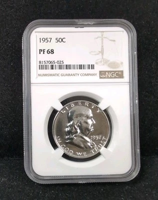 1957 50c Franklin meio dólar NGC PF 68 branco explosão #4350 - Imagem 1 de 2