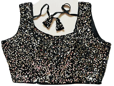 Blusa SARI SIN MANGAS Readymade Diseñador Negro Terciopelo Lentejuelas DORI 38" Foto 1 de 4