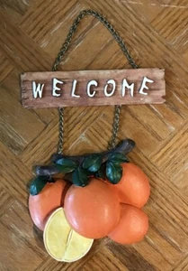 Vintage Resin Florida Oranges Welcome Plaque Sign with Chain - 1980's - Picture 1 of 4