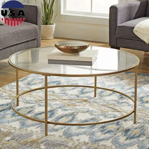 Nola Coffee Table Safety Tempered Glass Top Simple Versatile Perfect Choice Gold - Picture 1 of 10
