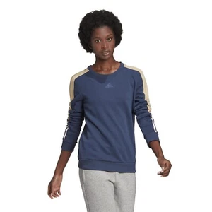 Adidas Sweatshirt womens Essentials Crewneck Logo Colorblock Blue & Tan NEW Sz M - Picture 1 of 9