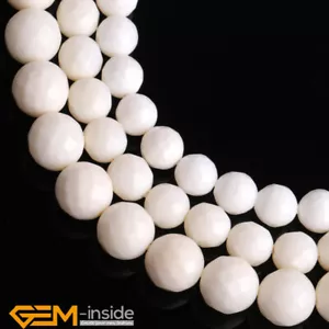 Natural Gemstones White Coral Faceted Round Loose Jewellery Making Beads 15" AU - Foto 1 di 27