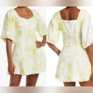 Neu mit Etikett Nicholas Größe 8 Lydia weiß grün Leinen Puffärmel Minikleid Cottagecore - Bild 1 von 13